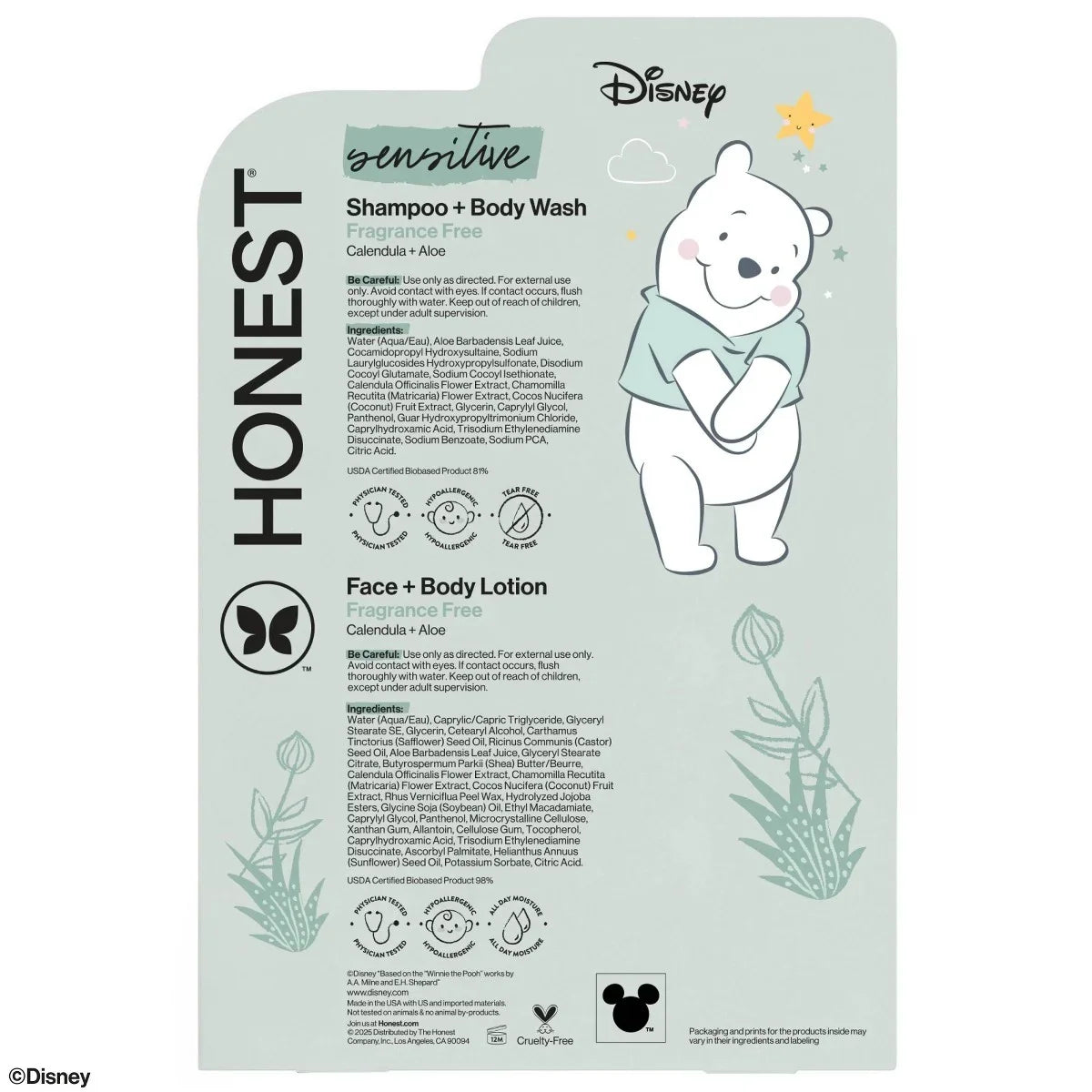 The Honest Company Sensitive Disney Shampoo + Body Wash and Lotion Duo - Fragrance Free - 18.5 fl oz: Moisturizing, Basic Cleansing, Calming, 2-In-1
