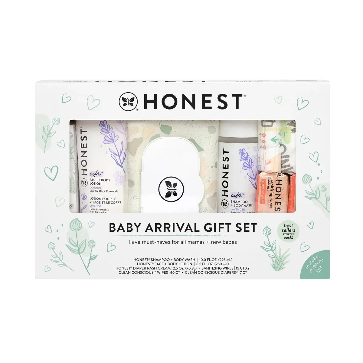 The Honest Company Baby Arrival Gift Set: 6 Pieces, Moisturizing, Basic Cleansing, Lavender Scent