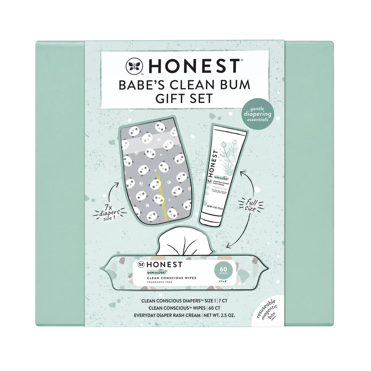 The Honest Company Babe's Clean Bum Gift Set: Basic Cleansing, Diaper Rash Cream, Unscented, 9 Pieces