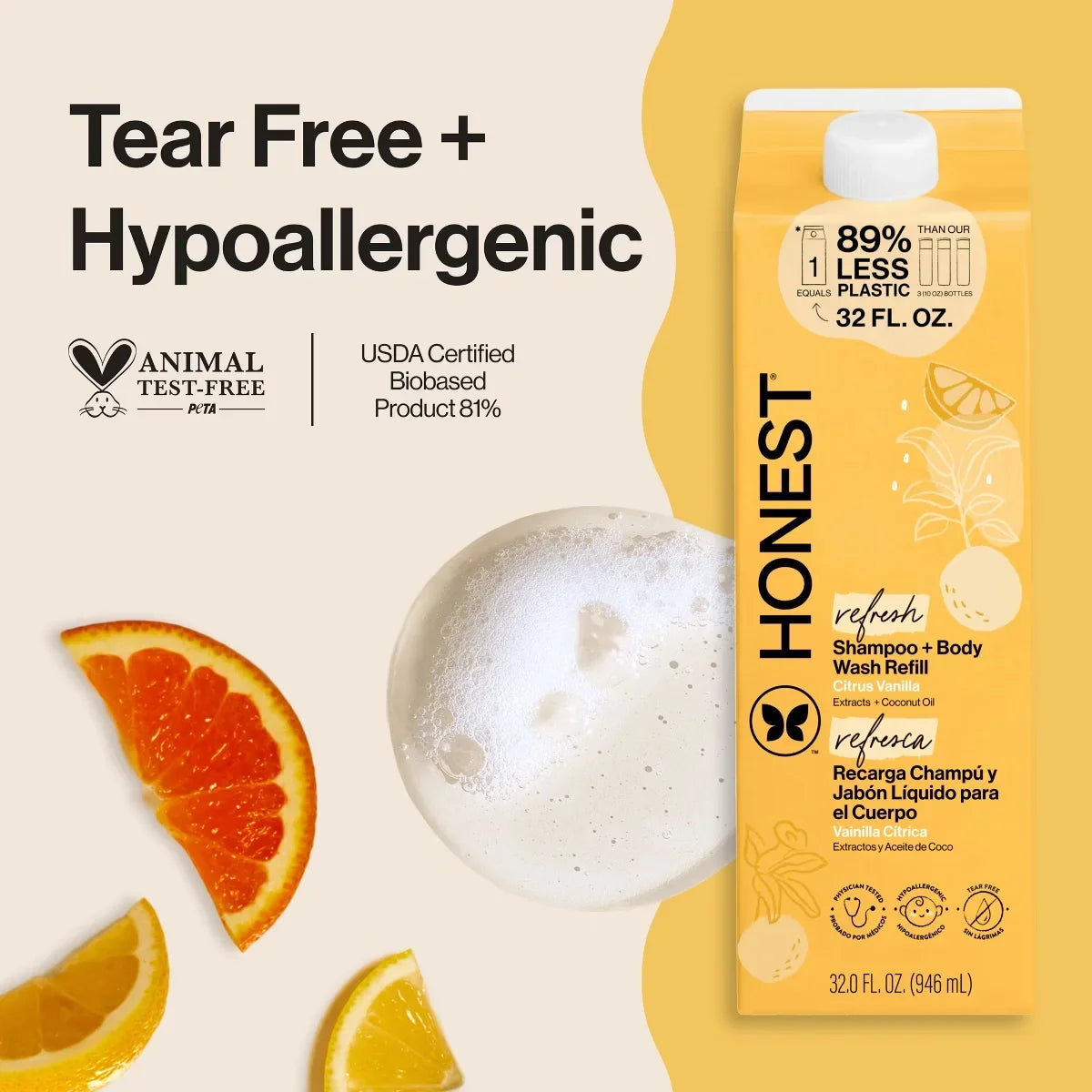 The Honest Company Refresh Shampoo + Body Wash Refill - Citrus Vanilla - 32 fl oz: Basic Cleansing, All Hair Types, Daily Use