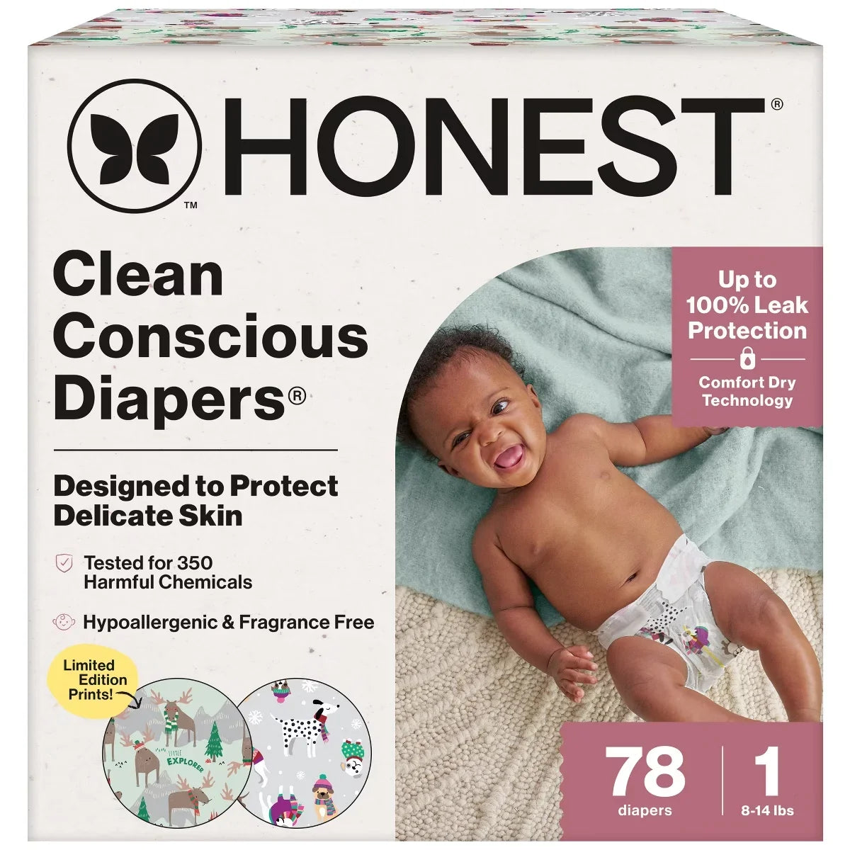 The Honest Company Clean Conscious Disposable Diapers Winter Wags & Adorably A-moosing